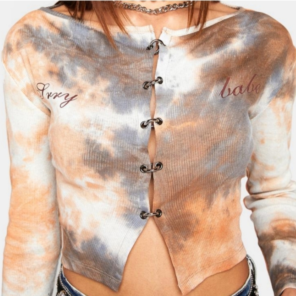 Zemeta Baby Girl Lock Ribbed Tie Dye Crop Top Hook Closure Sexy Babe Large NWT - Picture 5 of 9